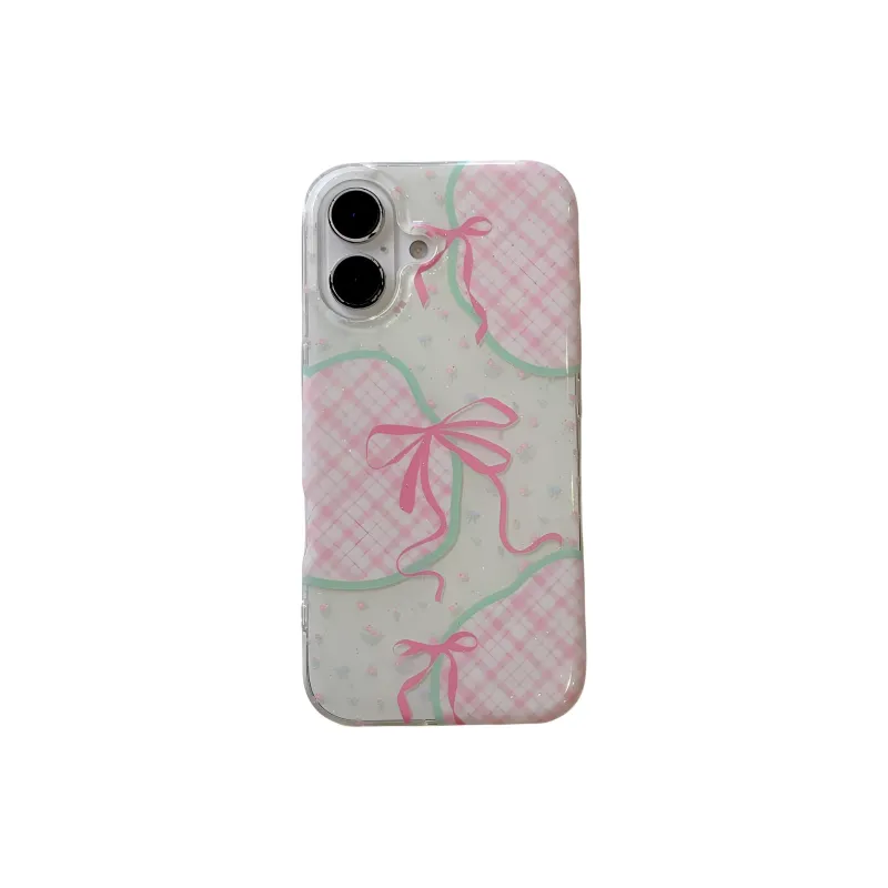 MAYGI TPU Material Glitter Phone Case With Pink Bowknot Compatible With Apple IPhone 16/Pro/Pro Max/15/14/13-5