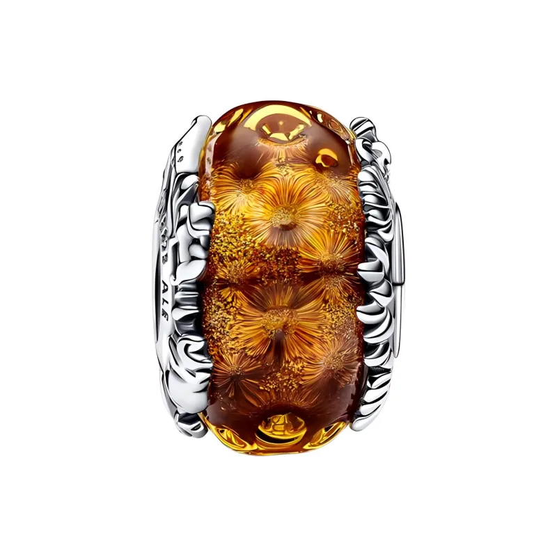 Pandora Glass Sterling Silver Pendants Women's Brown-1