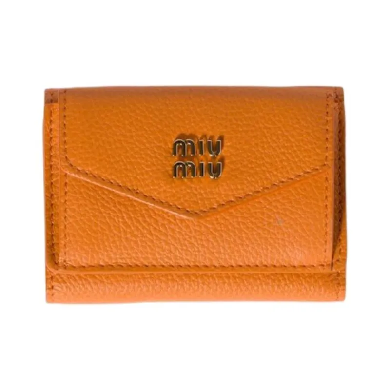 MIU MIU Cow Leather Wallet Small Size Unisex Orange-0
