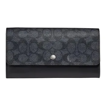 COACH Travel Kit Monogram Canvas With Cow Leather Multifunction Flap Wallet Medium Size Men's Charcoal Black