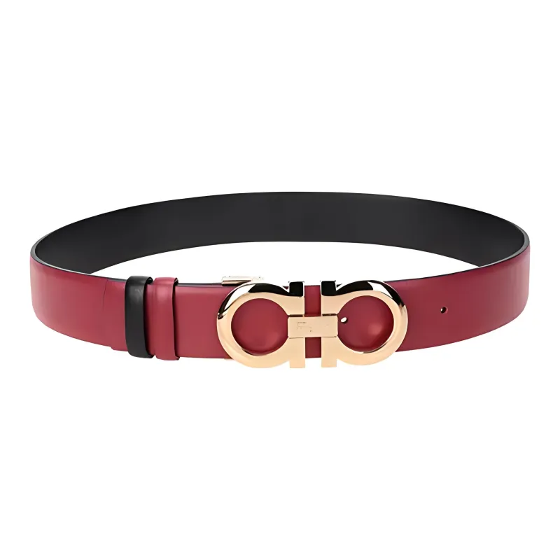 FERRAGAMO Lightweight Comfortable Smooth Buckle Leather Belts Women's Red Width 3.4cm-1