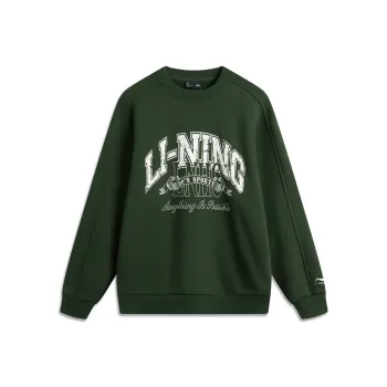 LiNing Sports Life Collection Sweatshirt Unisex Kelp Green Fleece Lined