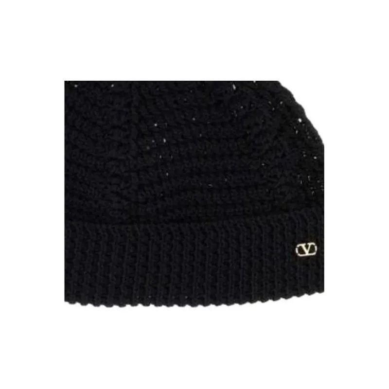 Valentino Knitted Fabric Beanies Women's Black-1