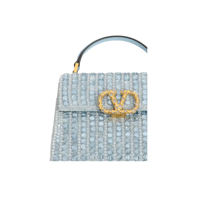 Valentino VSLING Glass Shoulder Bag, Crossbody Bag, Handbag Mini Women's Sapphire & Light Blue-4