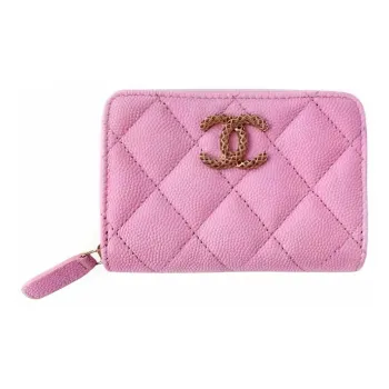 CHANEL Caviar Cow Leather Card Holder, Wallet Women's Pink