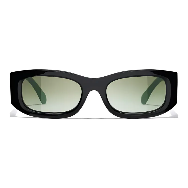 CHANEL Acetate Rectangular Sunglasses Women's Green-1