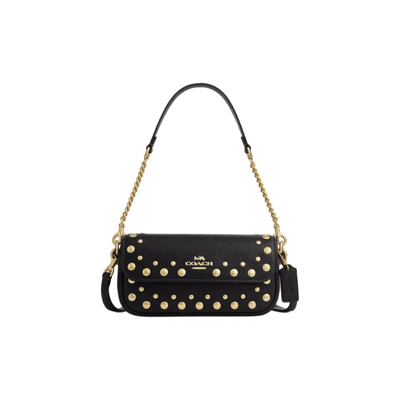 COACH HaileyFlap Delicate Pebble Leather Crossbody Bag, Shoulder Bag Small Size Women's Black-0