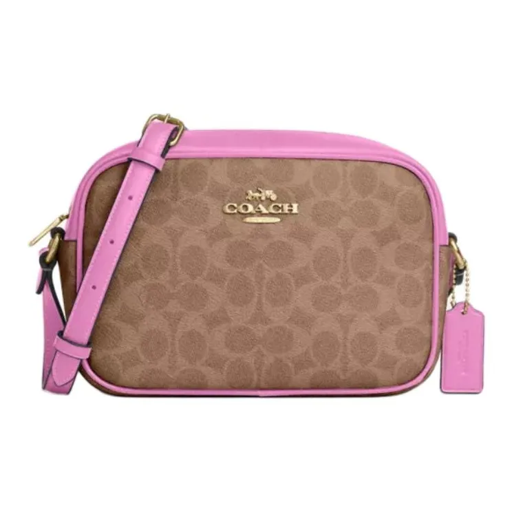 COACH Jamie Coated Canvas Camera Bag, Crossbody Bag, Shoulder Bag Small Size Women's Tan & Pink-0