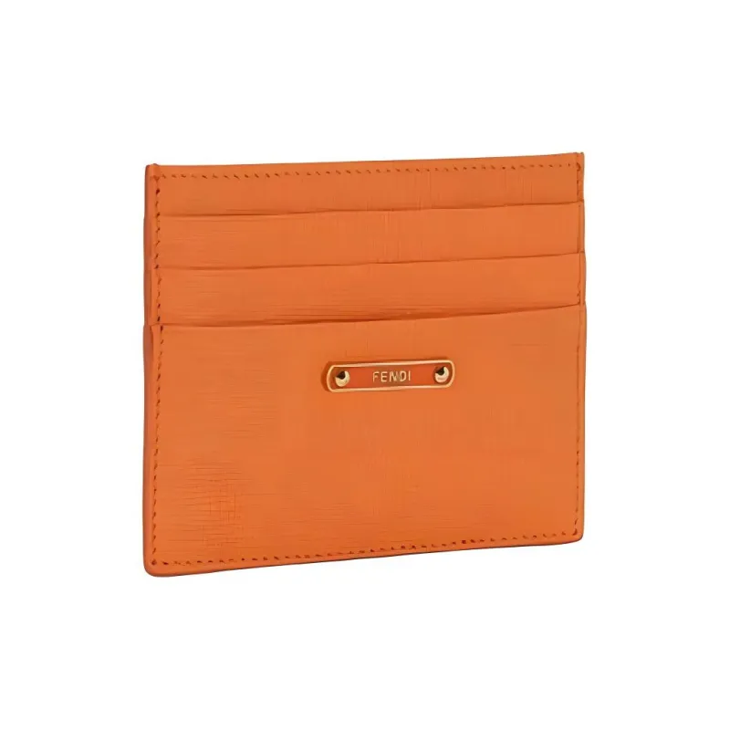 FENDI Calfskin Card Clip Card Holder Women's Orange Red-1