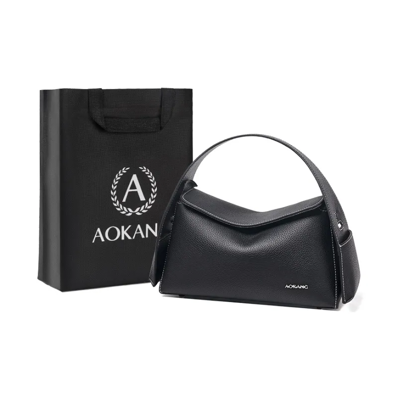 AOKANG Cow Leather Shoulder Bag, Crossbody Bag, Pillow Handbag Women's Elephant Gray/Smoky Ink Black-4