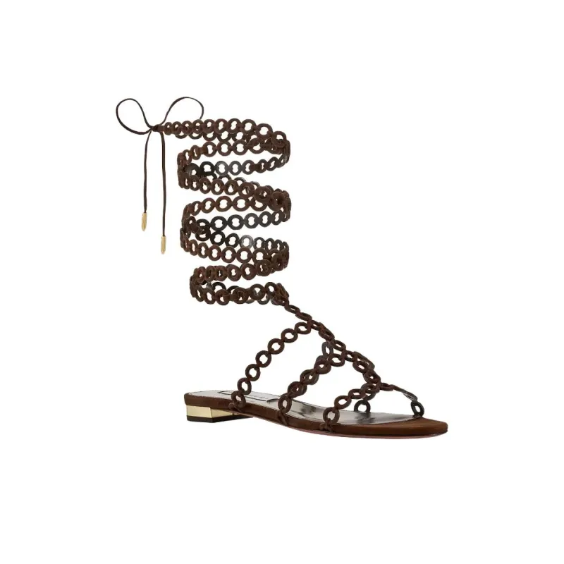 AQUAZZURA Infinity Chain Gladiator Roman Sandals Women's Brown-2
