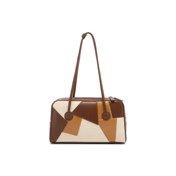 MICOCAH PU Pillow Bag, Boston Bag, Shoulder Bag Women's Fall Leaf Brown