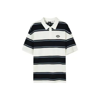 Skechers Polo Shirt Unisex Black White Thick Stripes