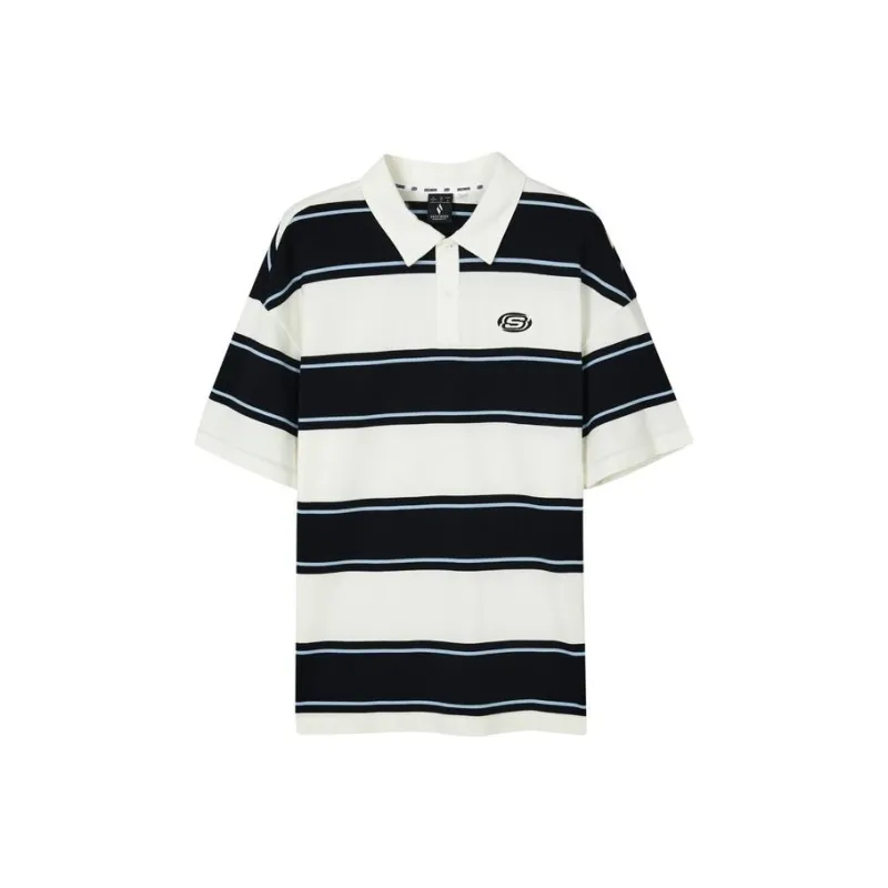 Skechers Polo Shirt Unisex Black White Thick Stripes-0