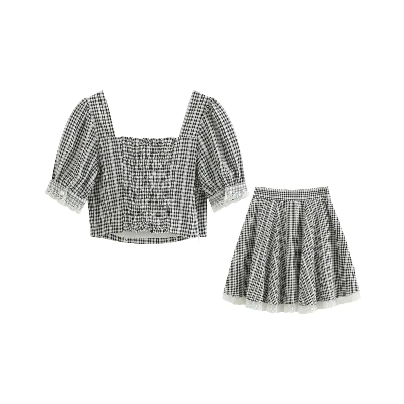 Luohua Candy Skirt Set Women's Plaid-1