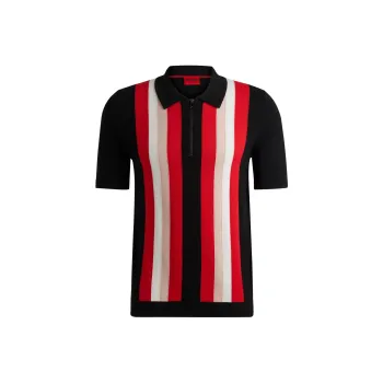 HUGO BOSS ZIP-NECK POLO SWEATER WITH VERTICAL STRIPES Polo Shirt Men's Black Red
