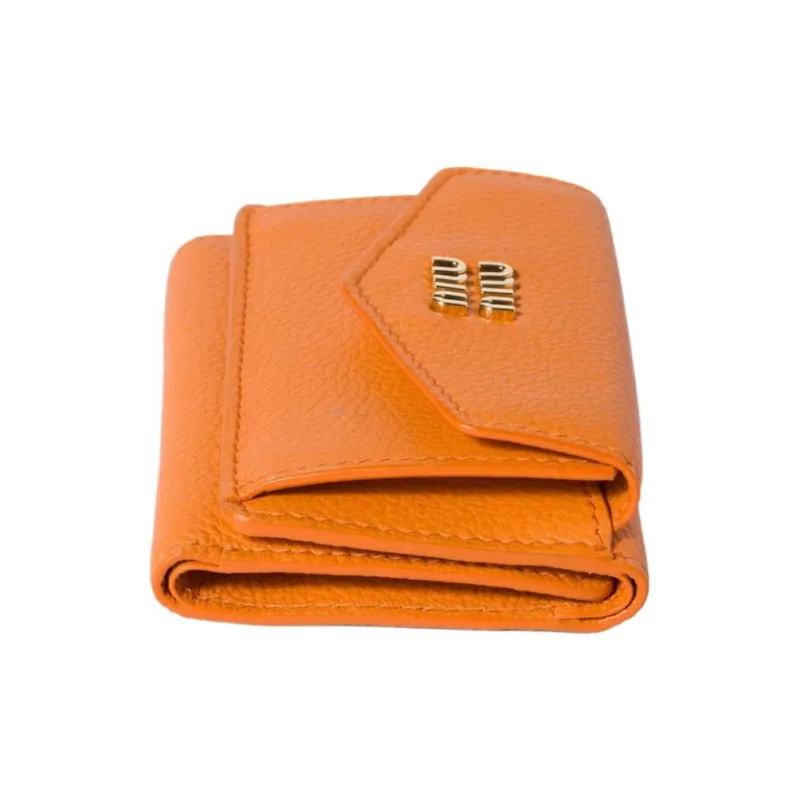 MIU MIU Cow Leather Wallet Small Size Unisex Orange-3