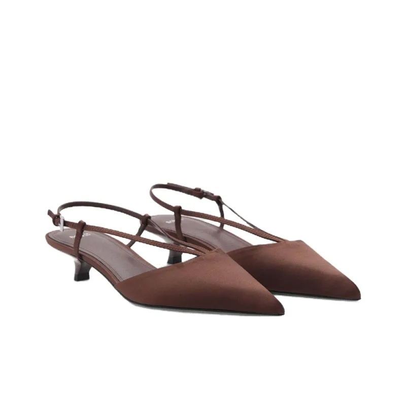 MANGO Chunky Heel High Heels 3.5cm Women's Chocolate-1