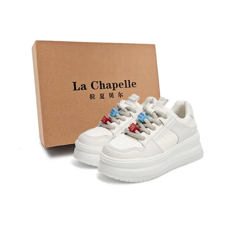 La Chapelle Block Sweetheart Anti Slip And Wear Resistant Height Increasing Low Top Skateboard Shoes Women's White-0