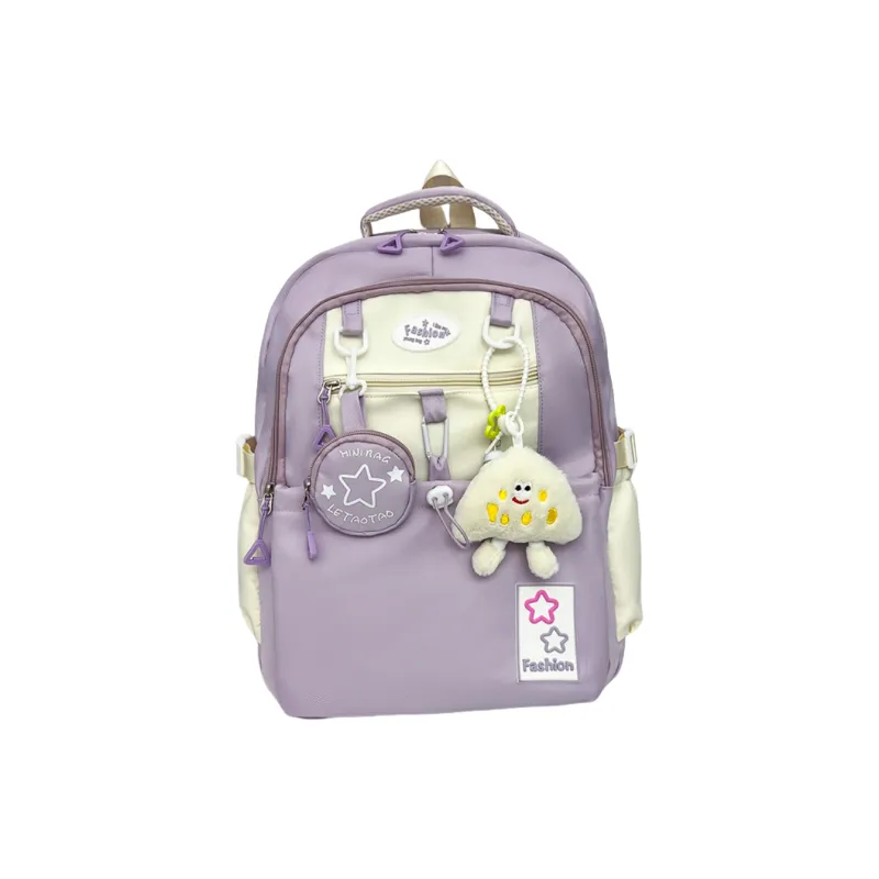 Yalu Nylon Backpack Regular Unisex Black/Pink/Purple/Light Yellow/Peacock Blue/Brown-14