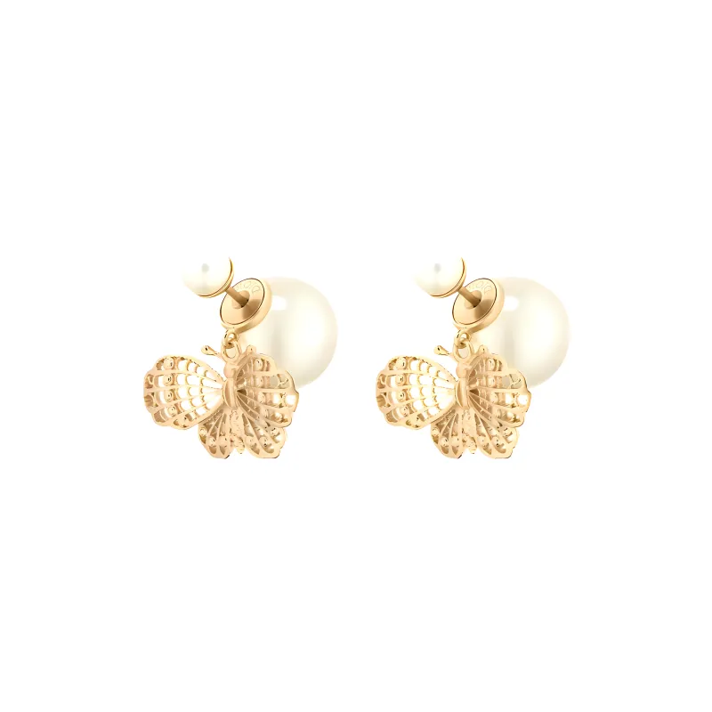 DIOR Resin Metal Earrings Women's Gold-2