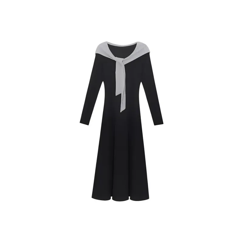 Long Sleeved Dress Style Women's Black With Belt Single Item-0