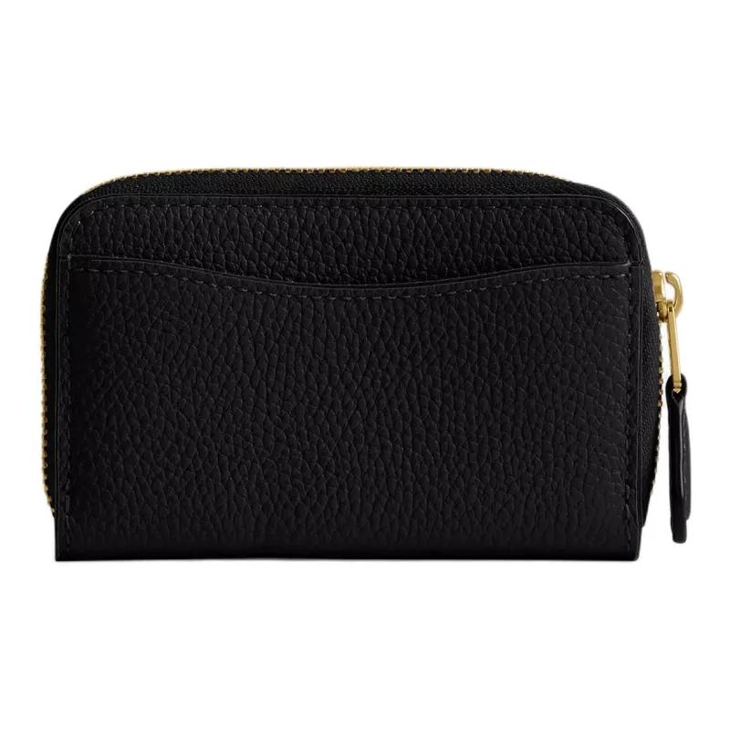 COACH Zip Around Leather Card Holder Mini Women's Black-1