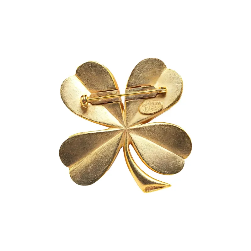 CHANEL 1993 Plated Cc Clover Costume Brooch-1