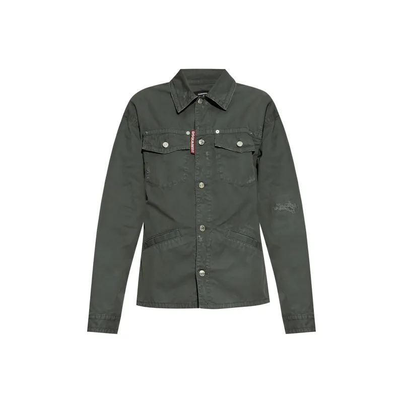 DSQUARED 2 Button Up Distressed Belted Overshirt-0