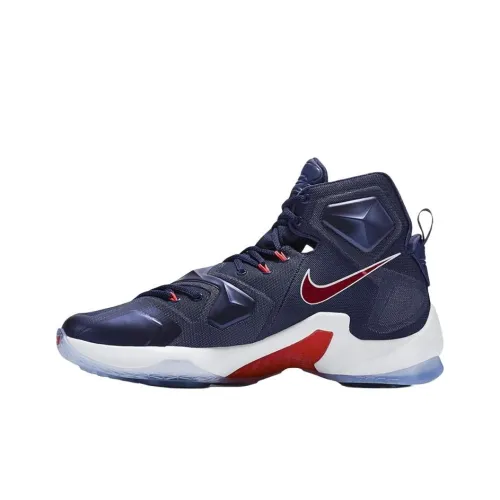 Nike Lebron 13 Anti Slip Wear Resistant High Top Basketball Shoes Men's Marine Blue
