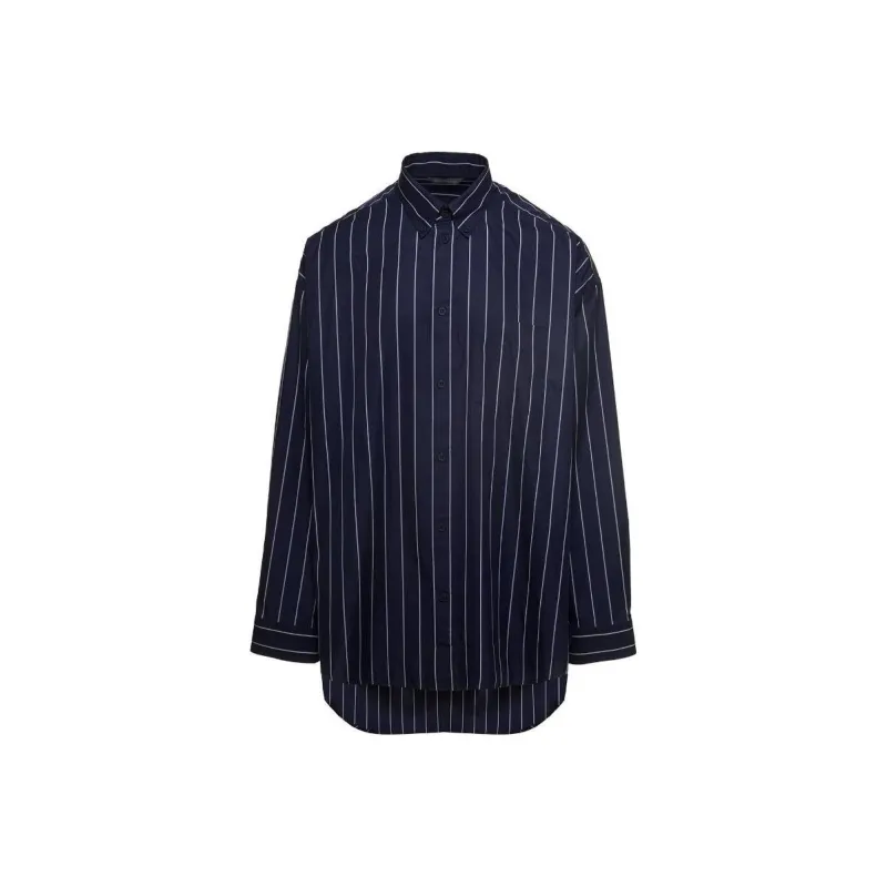 Balenciaga Logo Embroidered Striped Oversize Shirt-0