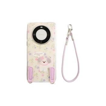 Wei Xin Acrylic Material Pink Purple Flower Puppy Phone Cases Compatibility With Huawei Mate 70/60 Pro/Pura 70/70 Pro+