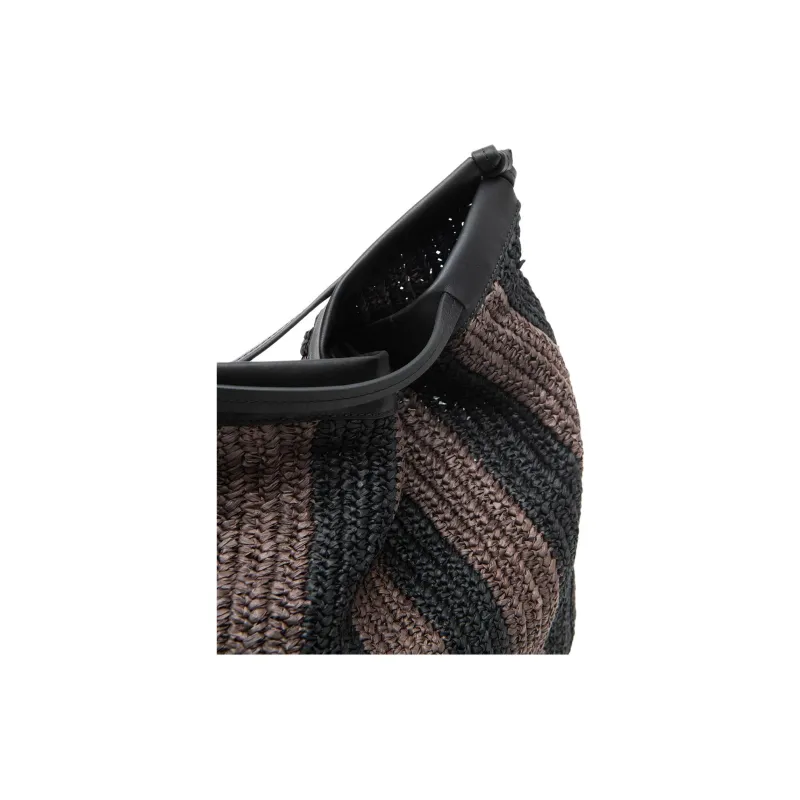 ALYSI Raffia With Leather Handbag Tubas Women's Chocolate-4