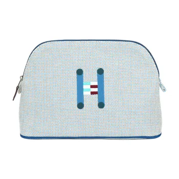 HERMES Bolide Cotton Bowling Bag Storage Bag Medium Size Women's Teal & Pebble Gray