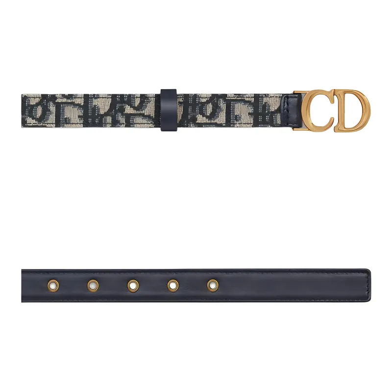 DIOR Polyester Acrylic Brass Cotton Calfskin Leather Belts Women's Blue Width  2CM-1