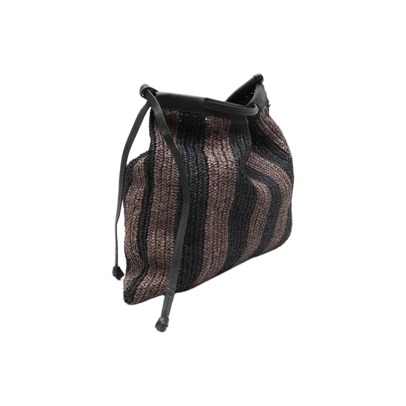 ALYSI Raffia With Leather Handbag Tubas Women's Chocolate-1