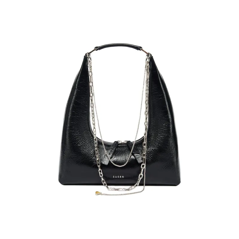 SUSEN Cow Leather One Shoulder Handbag Small Size Women's Black/Green/Blue/Yellow/Pink-0