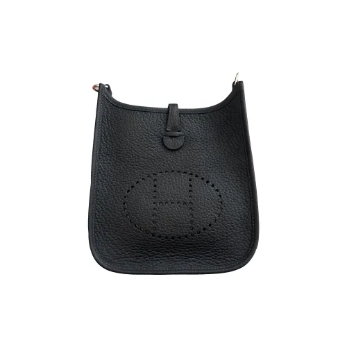 HERMES Evelyne Clemence Bullock Leather Shoulder Bag, Crossbody Bag Mini Women's Slate Gray & Sapphire Blue