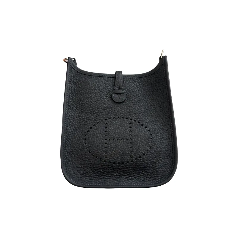 HERMES Evelyne Clemence Bullock Leather Shoulder Bag, Crossbody Bag Mini Women's Slate Gray & Sapphire Blue-0