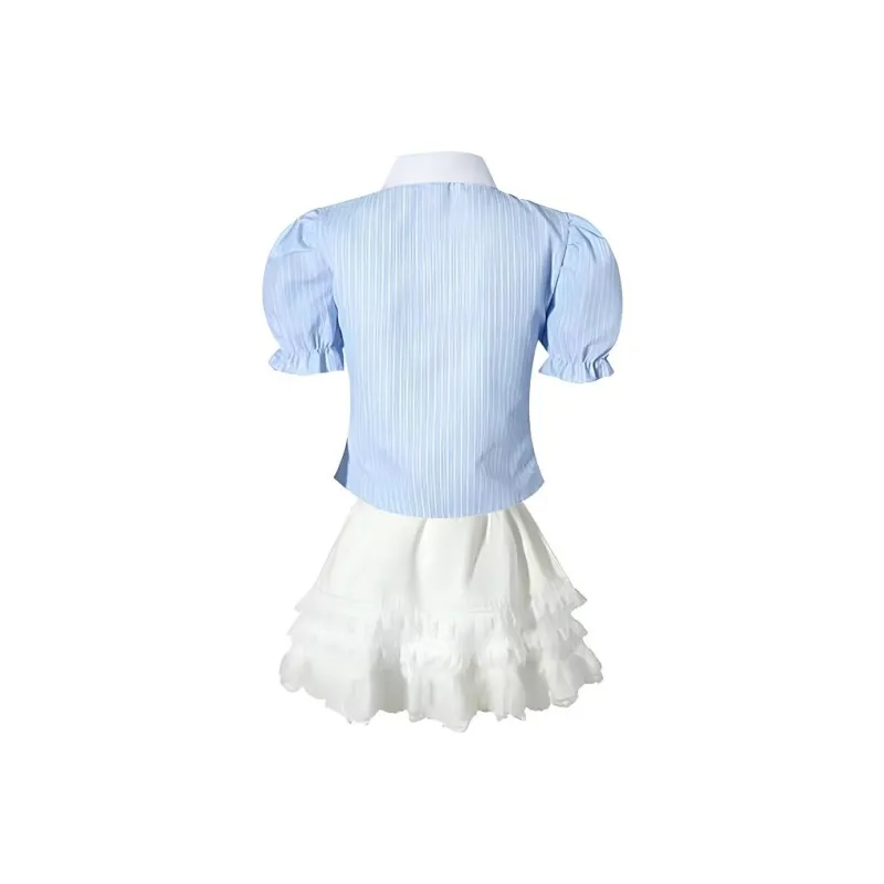 Pa33word Skirt Set Women's Two Piece Set Blue White-1