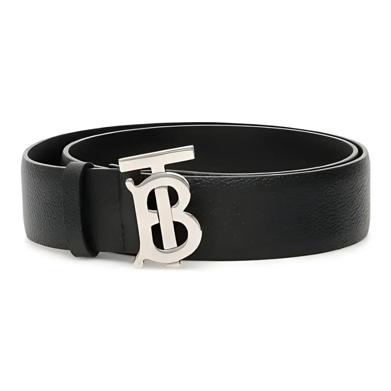Burberry TB Letter Smooth Buckle Belt Men's Black Width  3.5cm-1