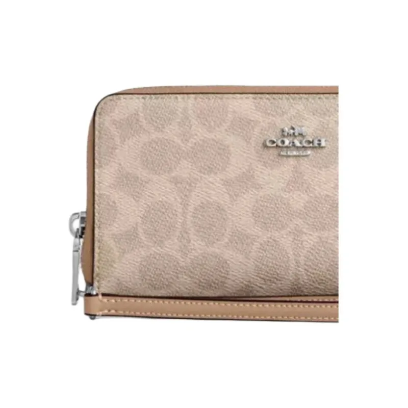 COACH Zip Around Coated Canvas Wallet Small Size Women's Silver & Sand & Taupe-4