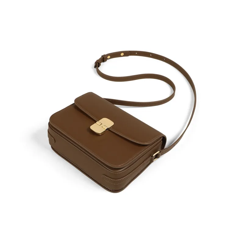 PT'SON Cow Leather Underarm Crossbody Bag, Shoulder Bag, Small Square Bag Regular Women's Dark Coffee-6