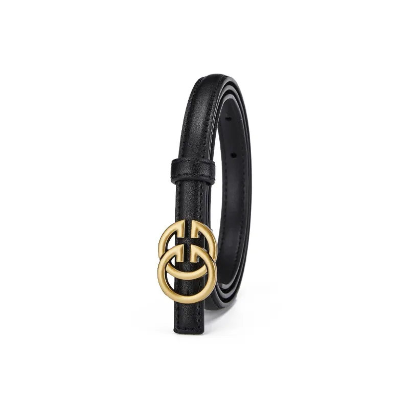 Cheekkiss Top Grain Cow Leather Slim Waist Belt Versatile Belt Women's Gold 2.8-1
