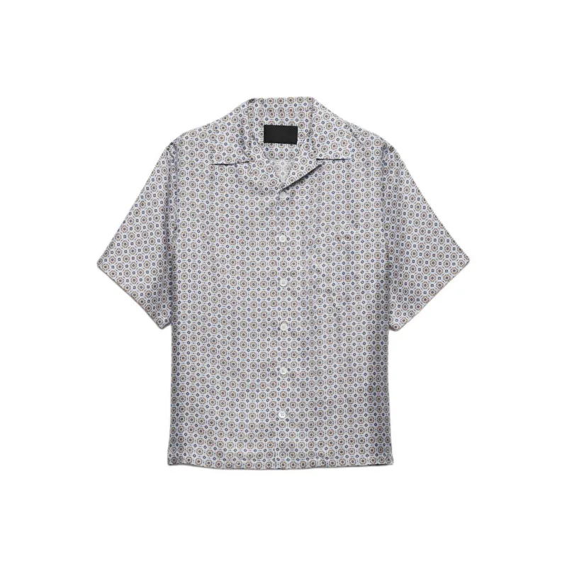 PRADA Short Sleeved Printed Silk Shirt Men's Light Blue-0