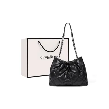 CinvaiKrose Synthetic Leather Shoulder Bag, Tote Bag, Shopping Bag Large Size Women's Black/White
