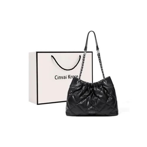 CinvaiKrose Synthetic Leather Shoulder Bag, Tote Bag, Shopping Bag Large Size Women's Black/White