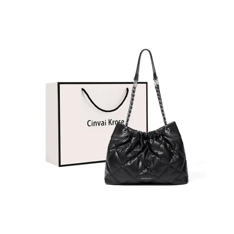 CinvaiKrose Synthetic Leather Shoulder Bag, Tote Bag, Shopping Bag Large Size Women's Black/White-0