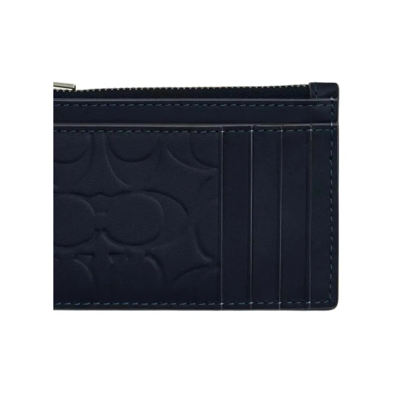 COACH Calfskin Card Holder Mini Unisex Midnight Navy-3