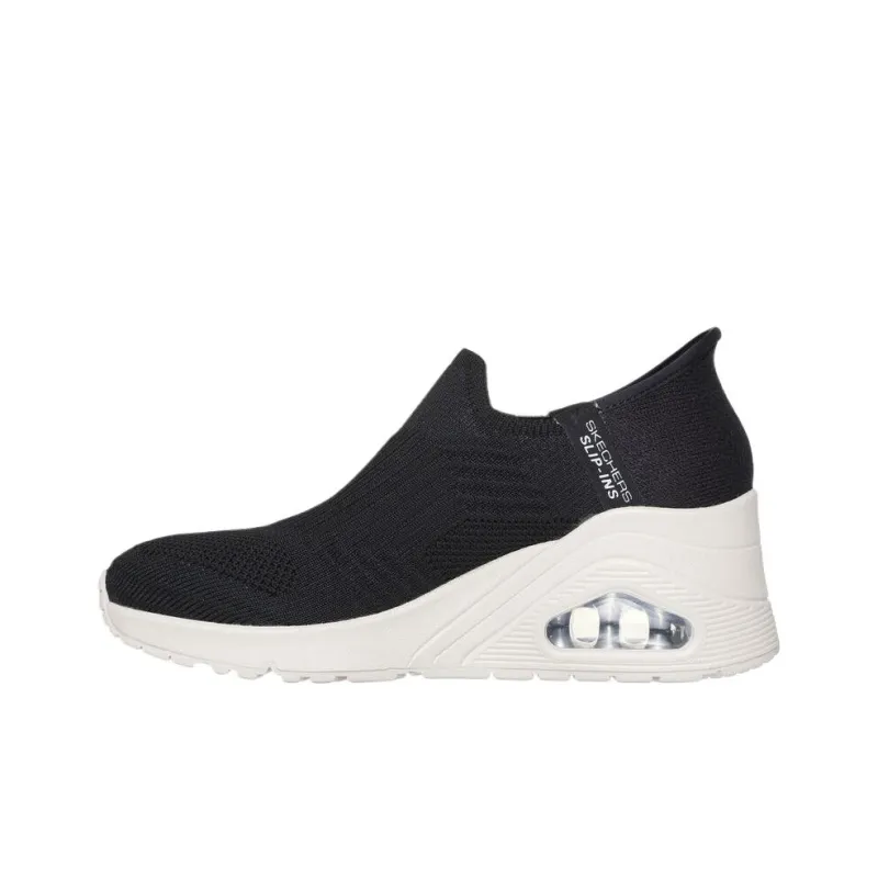 Skechers Uno Wedge   Kickin' Knit Low Top Casual Shoes Women's Black-0